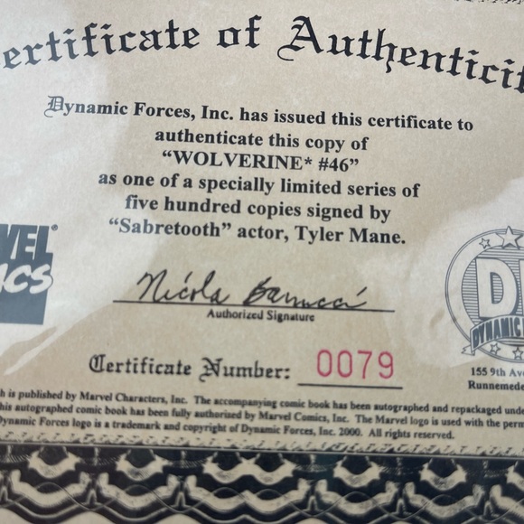 Wolverine Vol 2 #46 Dynamic Forces Variant Signed By Tyler Mane 79/500 - Picture 9 of 9